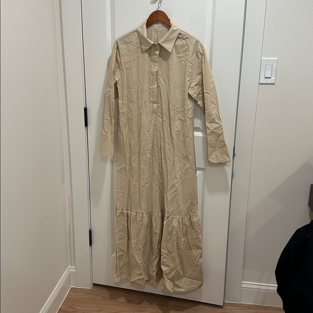 Beige Long Sleeve Maxi Dress
